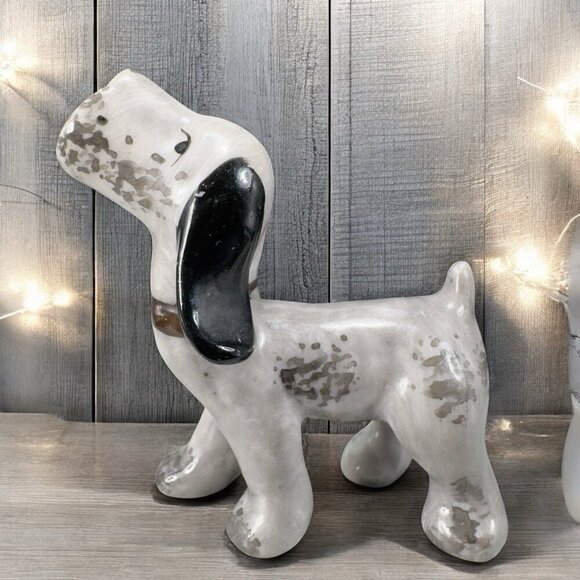 Vintage Miniature Porcelain Dog Figurine Gray Black With Spots Figure Japan VTG - Picture 1 of 12